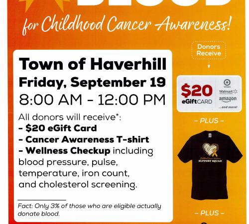 BLOOD DONATION AT TOWN HALL - FRIDAY, SEPTEMBER 19, 2025 8:00am UNTIL 12:00pm