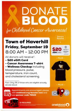 BLOOD DONATION AT TOWN HALL - FRIDAY, SEPTEMBER 19, 2025 8:00am UNTIL 12:00pm