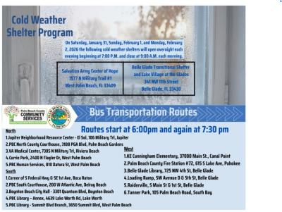 COLD WEATHER SHELTER BUS TRANSPORTATION ROUTES
